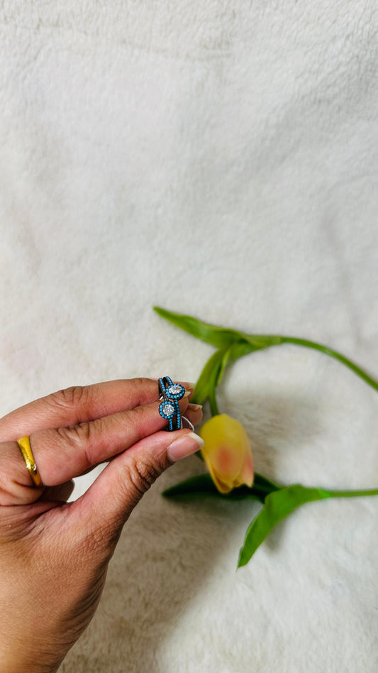 Nano Turquoise Black polish 92.5 silver finger Ring embellished with CZ  Stone