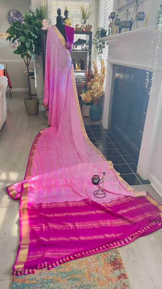 Baby / Rani Pink 2D Ombré with Rani Pink Pallu Pure Mysore Silk Handloom Saree