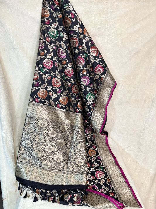 Black Pure Katan by katan tilfi meenakari Jungla Handloom silk saree