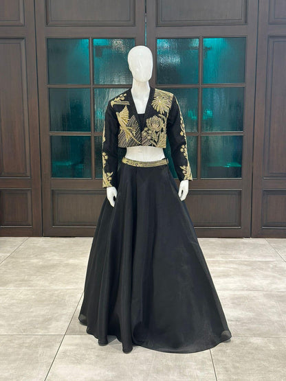Black designer Lehenga highlighted with all handwork Zardosi, Cutdana