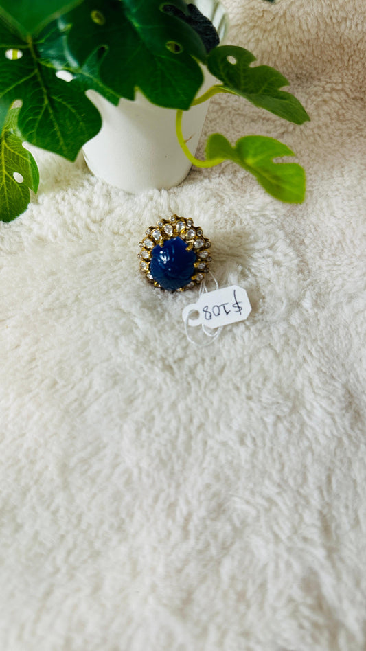 Blue Lapis Statement 92.5 silver finger Ring embellished with white semiprecious Stone