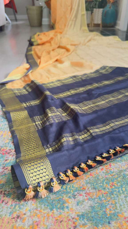 Coffee Mocha 2D Ombré with Jet Black Pallu Pure Mysore Silk Handloom Saree