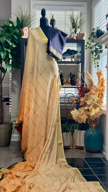 Coffee Mocha 2D Ombré with Jet Black Pallu Pure Mysore Silk Handloom Saree
