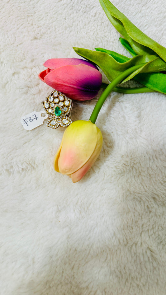 Emerald Green Statement 92.5 silver finger Ring embellished with real Moisonite & CZ  Stone