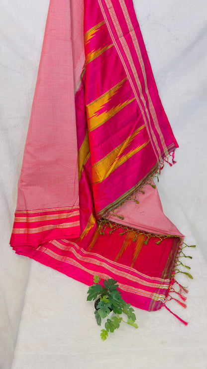 ILKAL Hot Pink Checkered SICO ( Cotton*Silk ) handloom saree with Chikapars Border