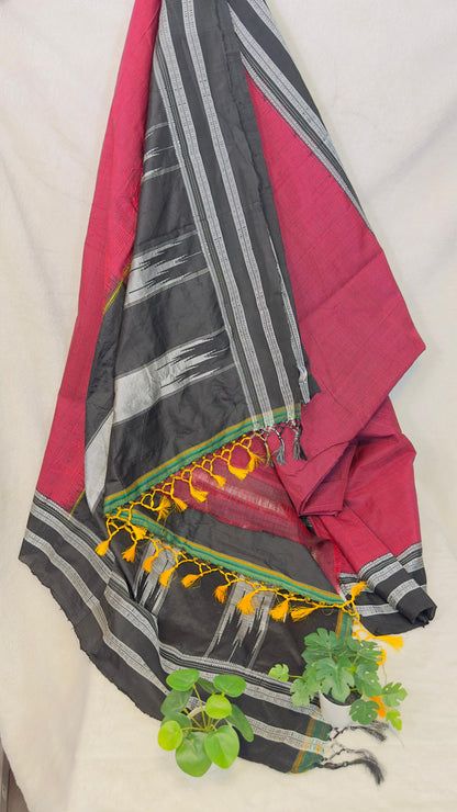 ILKAL Maroon Checkered SICO ( Cotton*Silk ) handloom saree with Chikapars Border