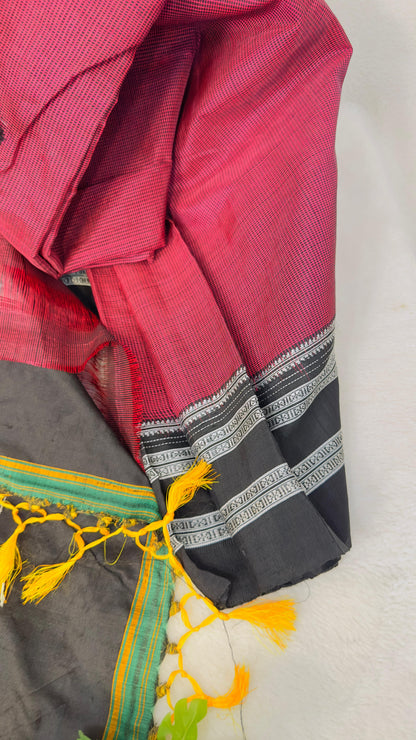 ILKAL Maroon Checkered SICO ( Cotton*Silk ) handloom saree with Chikapars Border