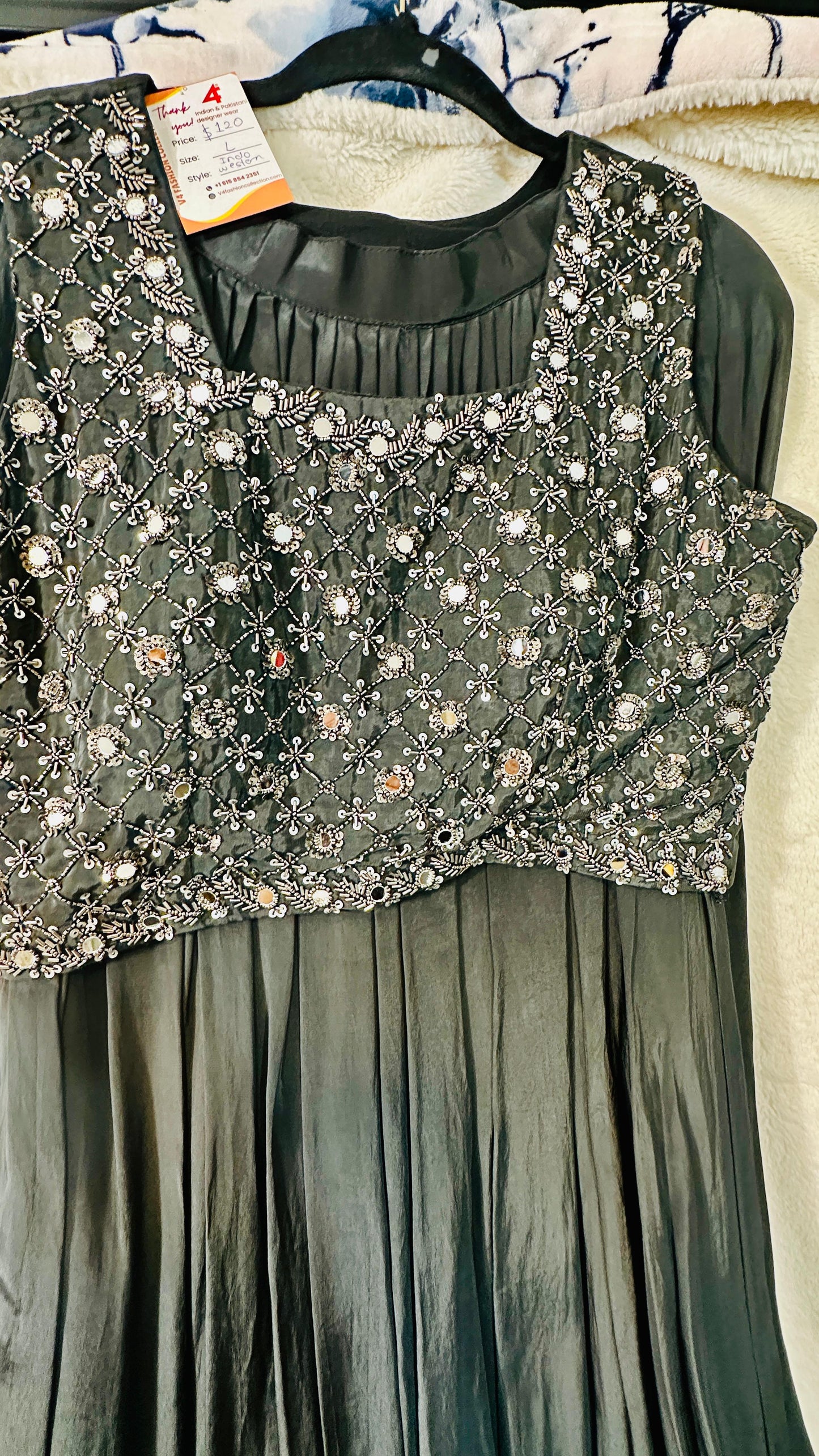 Jet Black designer Indowestern skirt set highlighted with sequins & Cutdana & mirror work