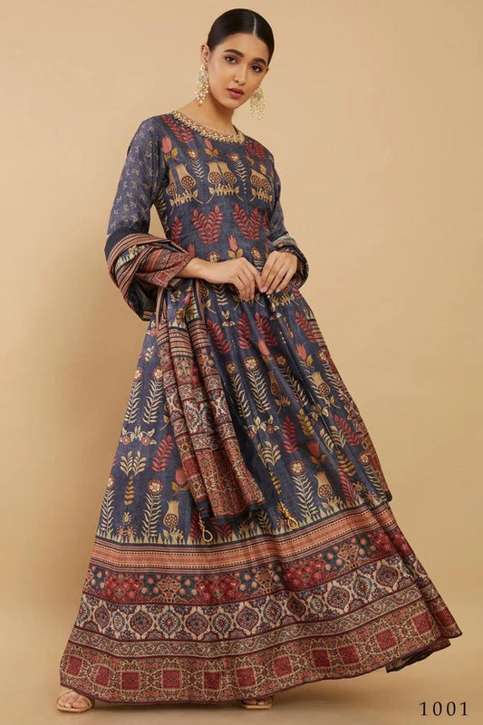 Kalamkari digital print Pure Muslin silk long gown with cane cane inside paired up with Duppata
