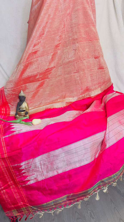 Onion pink with Magenta border pure SICO Ilkal Handloom Saree