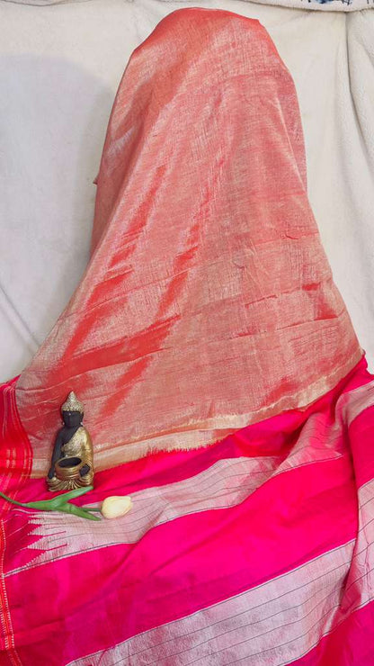 Onion pink with Magenta border pure SICO Ilkal Handloom Saree