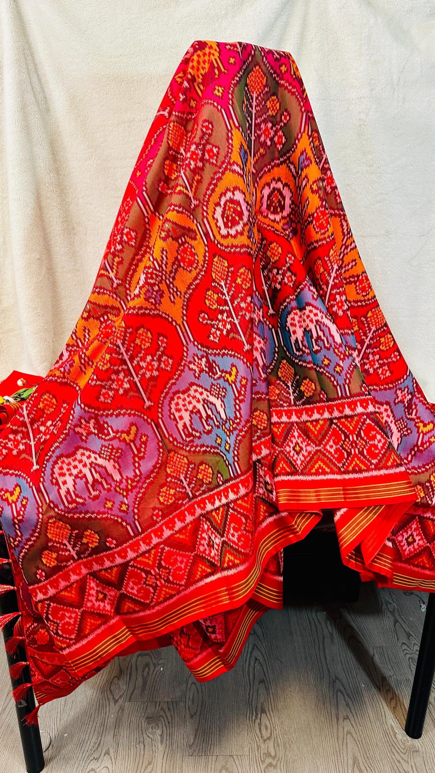 Orange with Rangkat pure silk semi double Patan Patola Handloom Saree