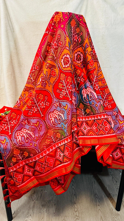 Orange with Rangkat pure silk semi double Patan Patola Handloom Saree