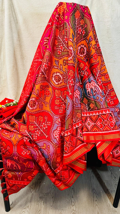 Orange with Rangkat pure silk semi double Patan Patola Handloom Saree