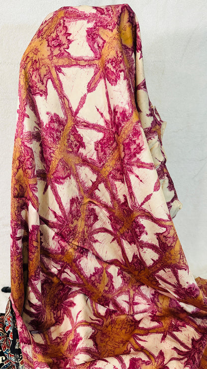 Pink with Beige Marble block Ajrakh natural dye Hand block print pure Modal silk saree