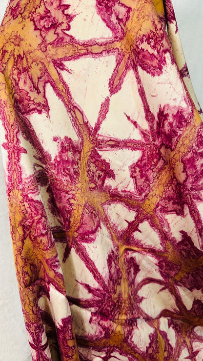 Pink with Beige Marble block Ajrakh natural dye Hand block print pure Modal silk saree