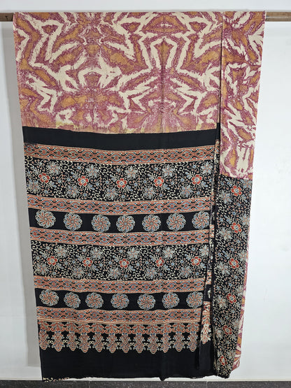 Pink with Beige Marble block Ajrakh natural dye Hand block print pure Modal silk saree