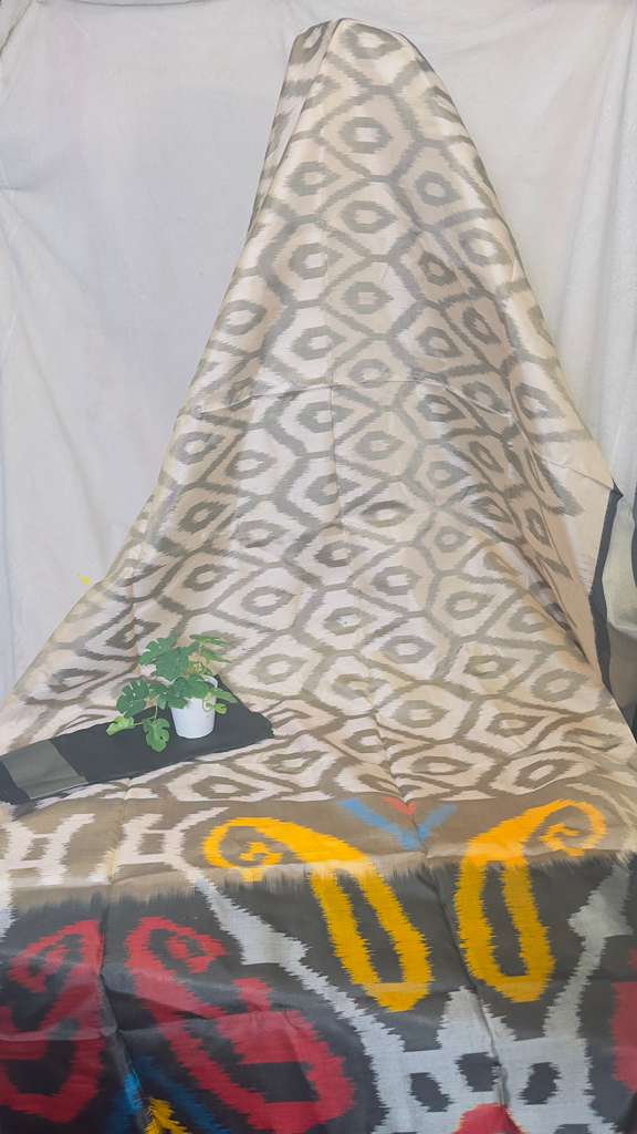 Beige & black pure silk Pochampalli ikkat Handloom Saree