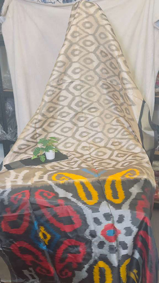 Beige & black pure silk Pochampalli ikkat Handloom Saree