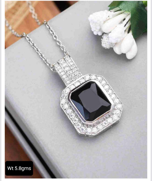 Pure 92.5 Silver Black onyx pendant highlighted with CZ