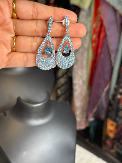 Pure 92.5 Silver Blue topaz  Earrings embellished with semiprecious Blue topaz stone and CZ