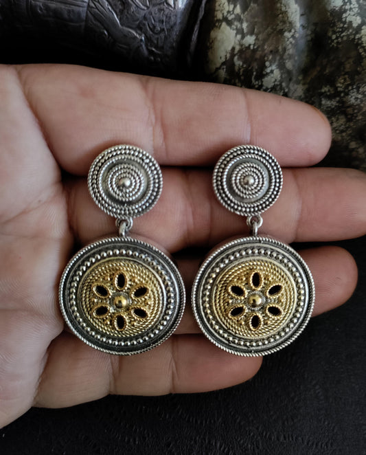Pure 92.5 Silver Dual Earrings embellished with semiprecious clear stone