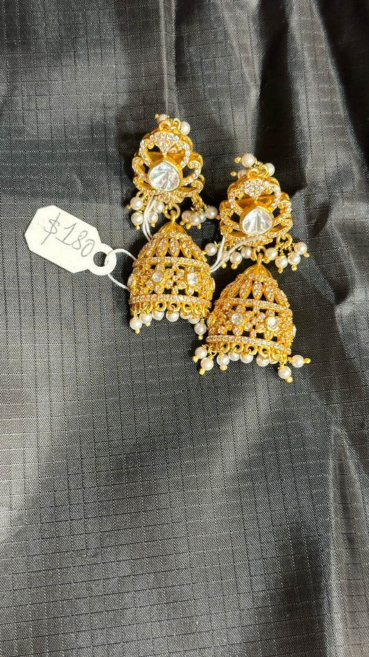 Pure 92.5 Silver Moisonite Earrings embellished with fresh water pearls and CZ