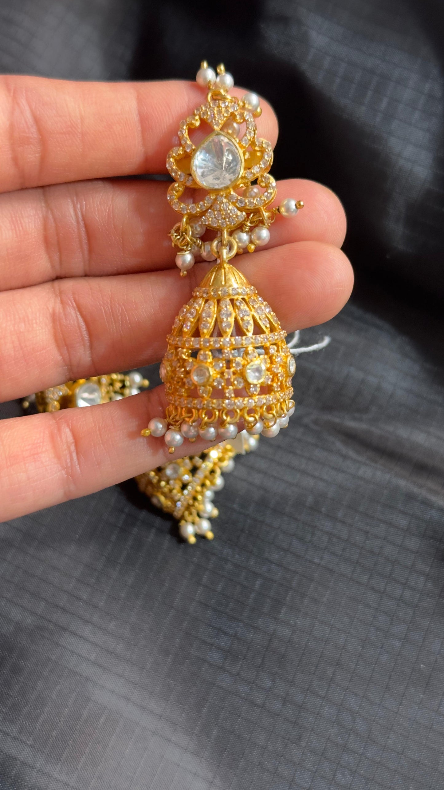 Pure 92.5 Silver Moisonite Earrings embellished with fresh water pearls and CZ