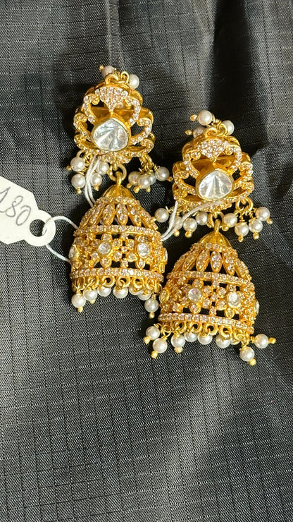 Pure 92.5 Silver Moisonite Earrings embellished with fresh water pearls and CZ