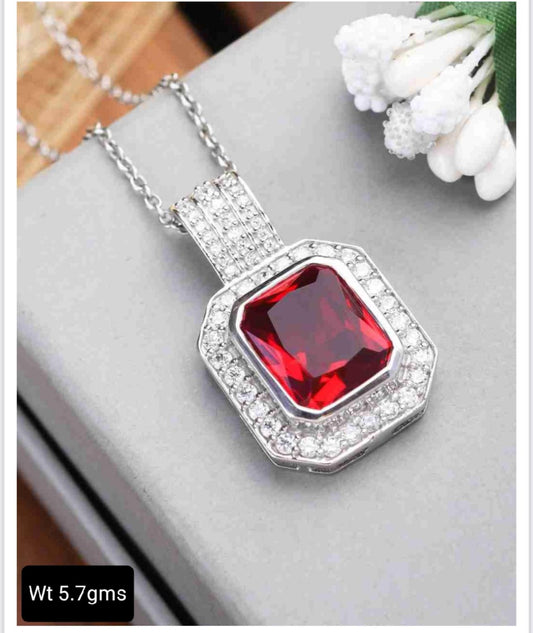 Pure 92.5 Silver Ruby pendant highlighted with CZ