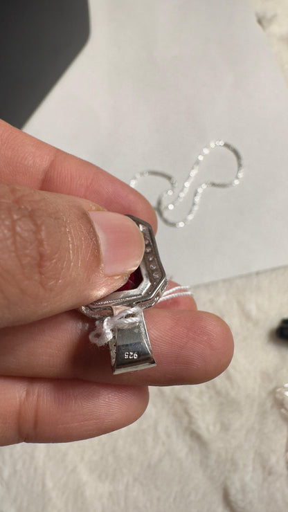 Pure 92.5 Silver Ruby pendant highlighted with CZ