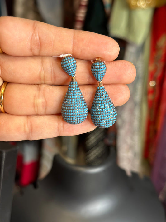 Pure 92.5 Silver turquoise nano setting earrings
