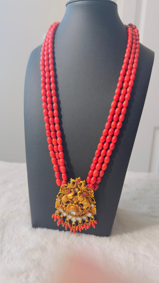 Pure 92.5 Silver with Gold polish Elephant pendant embellishment with Coral beads & Polki  Kundan beads