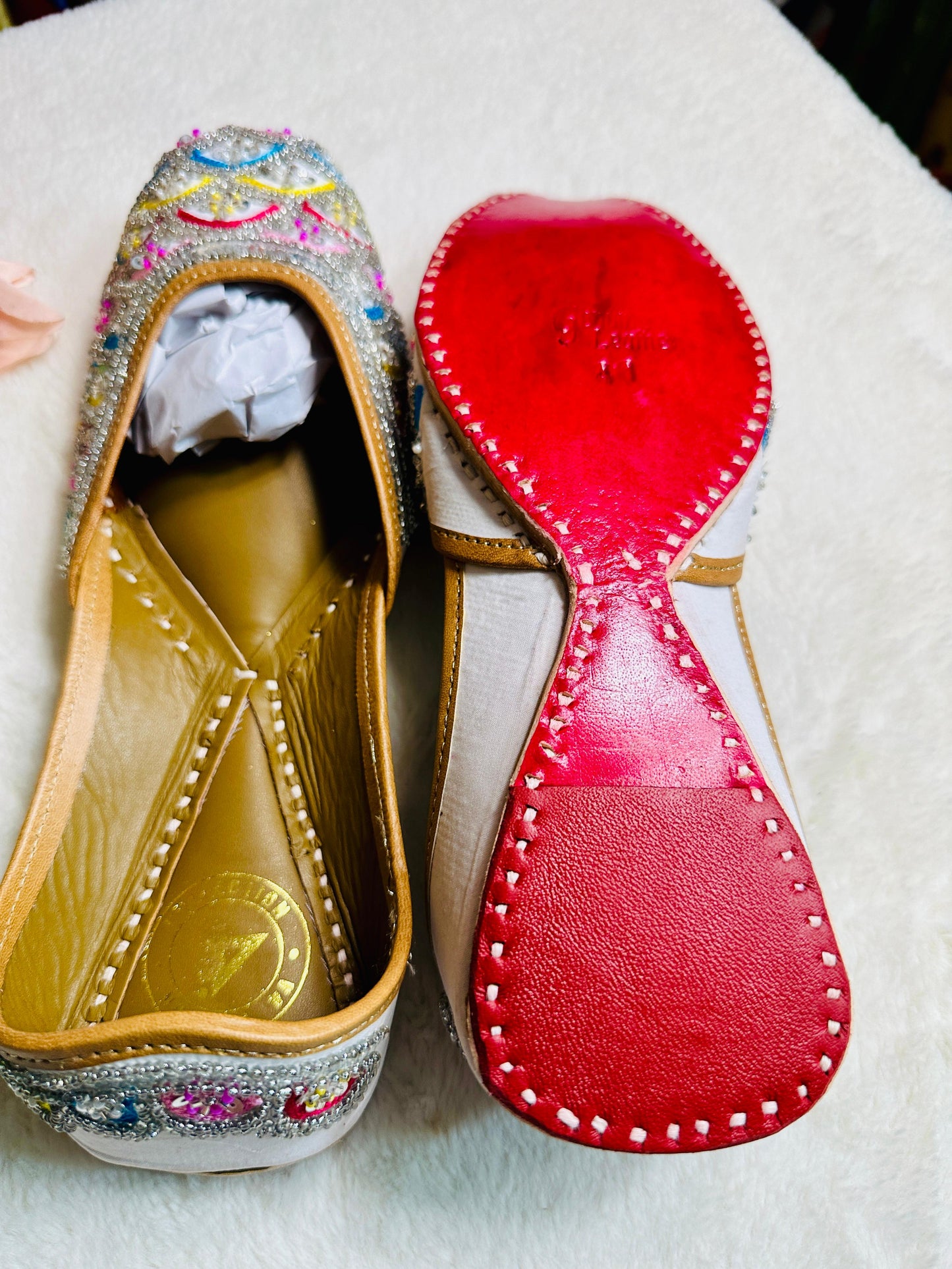 Rainbow multicoloured Premium designer pure leather Jutti with double cushion and highlighted with all handwork