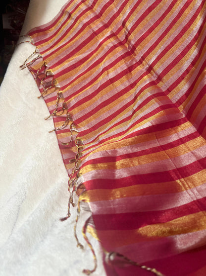 Red with Golden*Silver pure Chanderi Pattu silk handloom Saree