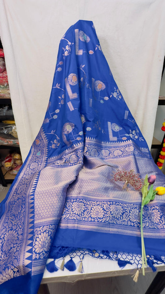 Royal Blue Pure Katan by katan handloom silk Banarasi saree