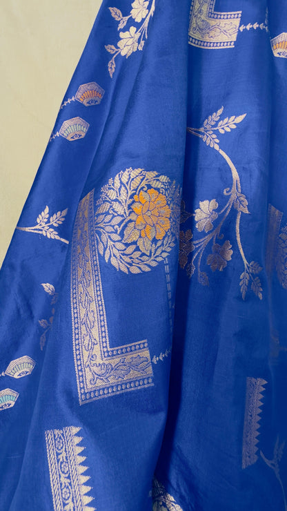 Royal Blue Pure Katan by katan handloom silk Banarasi saree
