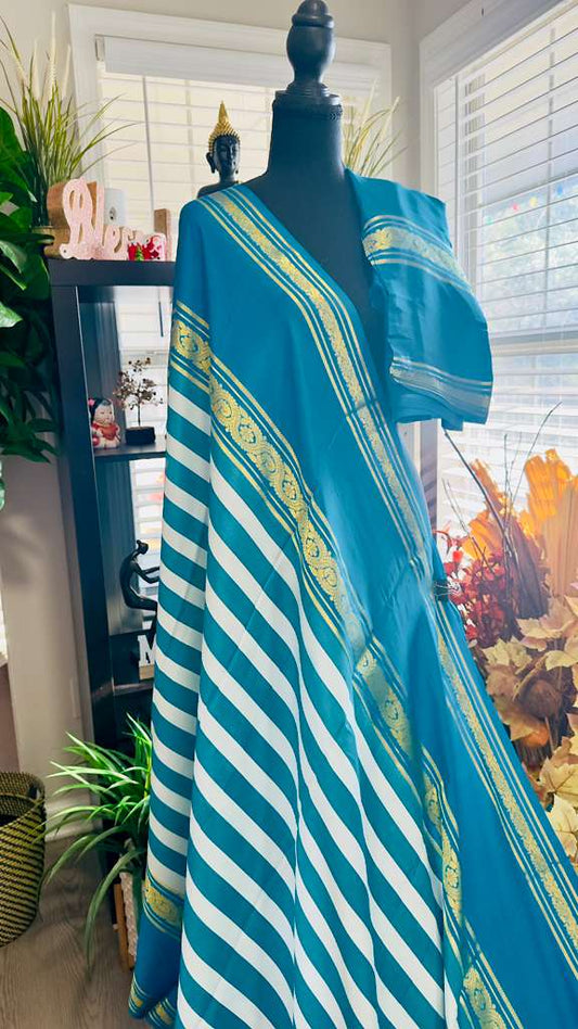 Turquoise Blue with Same Pallu Pure Mysore Silk Handloom Saree