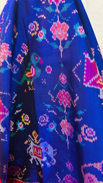 Royal Blue pure Mulberry silk semi double Patan Patola Handloom Saree
