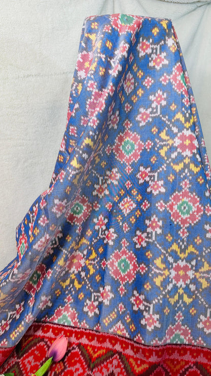 Powder Blue pure Mulberry silk semi double Patan Patola Handloom Saree