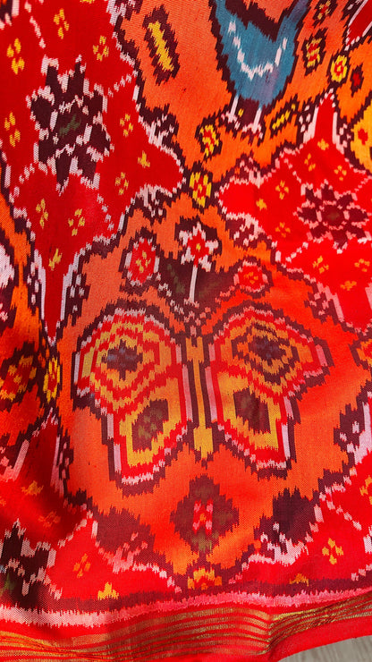 Red with Rangkat pure silk semi double Patan Patola Handloom Saree