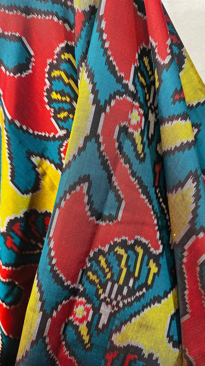 Turquoise blue with Swan design weave pure Mulberry silk semi double Patan Patola Handloom Saree