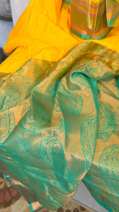 Yellow & green Pre stiched Nauwari Saree