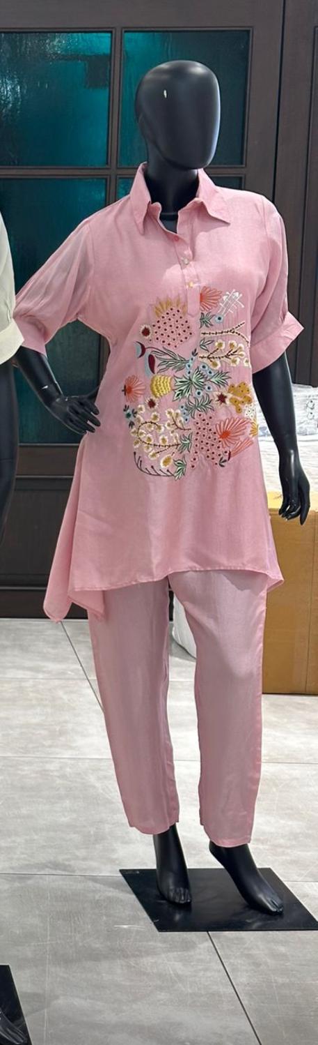 Baby pink embroidered Cord - set - My Store