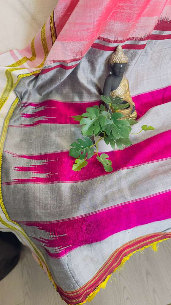 Baby pink with Grey / pink border pure SICO Ilkal Handloom Saree - My Store