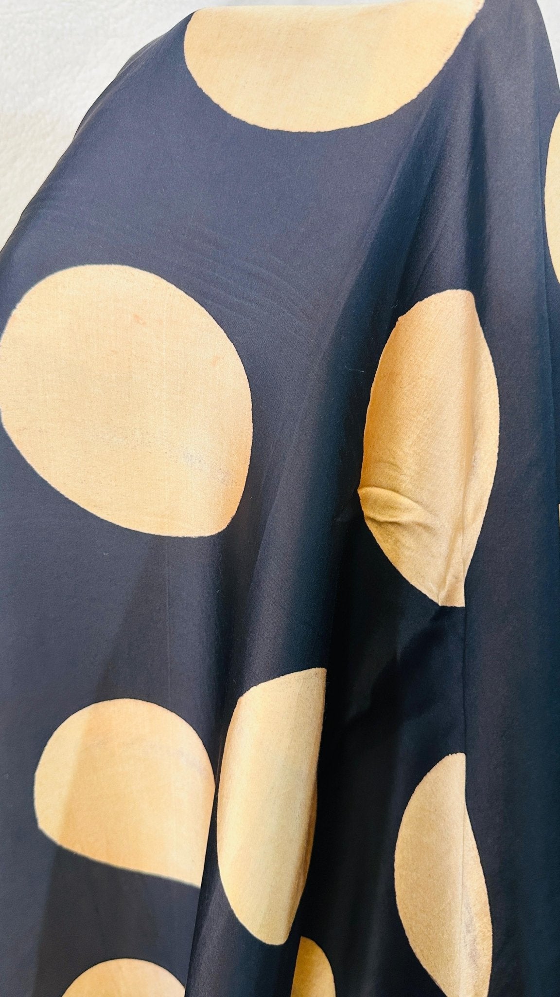 Black Polka Dot Ajrakh natural dye Hand block print pure Modal silk saree - My Store