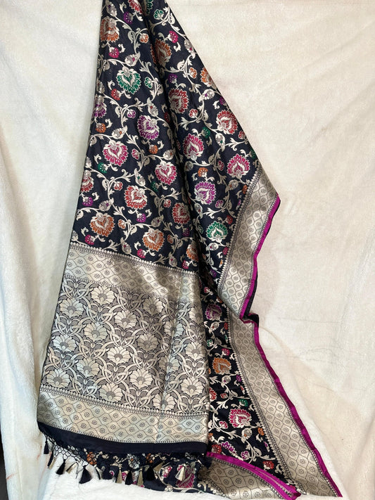 Black Pure Katan by katan tilfi meenakari Jungla Handloom silk saree - My Store