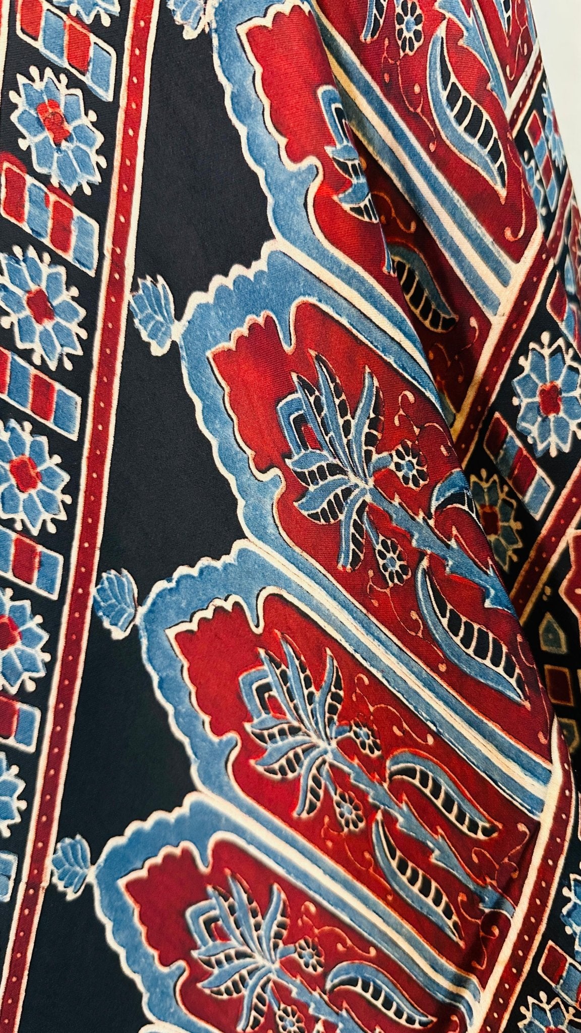 Black*Indigo Rose Ajrakh natural dye Hand block print pure Modal silk saree - My Store