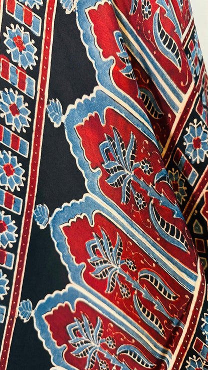 Black*Indigo Rose Ajrakh natural dye Hand block print pure Modal silk saree - My Store