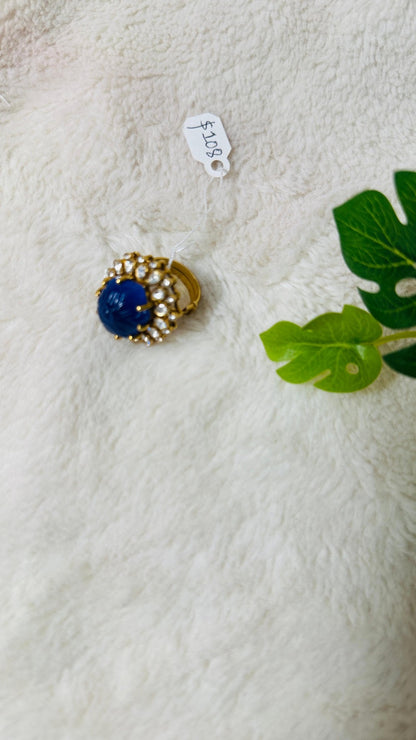 Blue Lapis Statement 92.5 silver finger Ring embellished with white semiprecious Stone - My Store